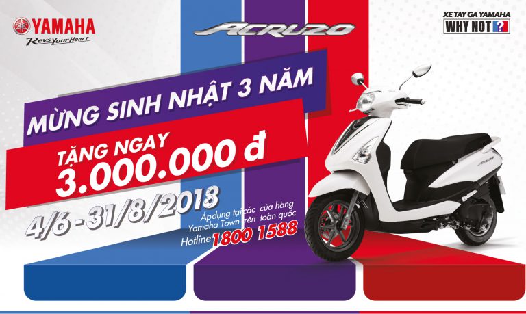 Mừng sinh nhật 3 năm, tặng ngay 3 triệu đồng khi mua Yamaha Acruzo