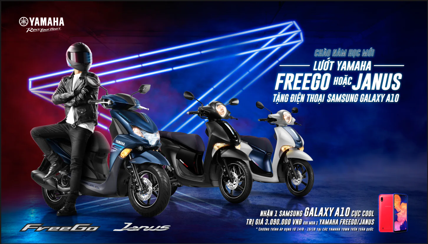 Chào năm học mới: Lướt Yamaha FREEGO hoặc JANUS - TẶNG NGAY điện thoại Samsung GALAXY A10